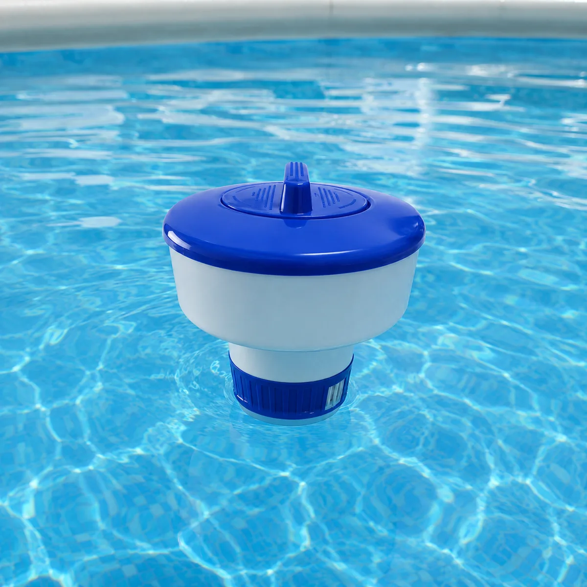 Dozator plutitor pentru piscină (difuzor plutitor pentru tablete de clor), alb-albastru